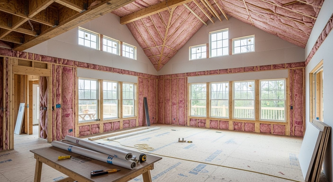 Technician installing insulation for a home energy upgrade